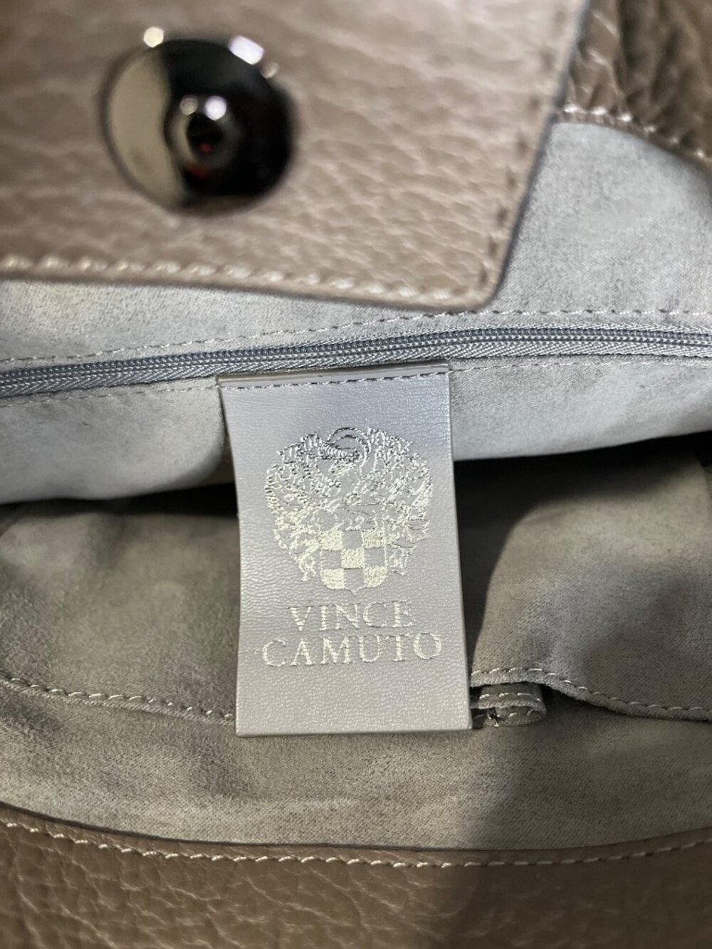 Vince Camuto Beck Leather Tote Pebbled Leather & Suede Taupe Detachable-Strap - Picture 6 of 8